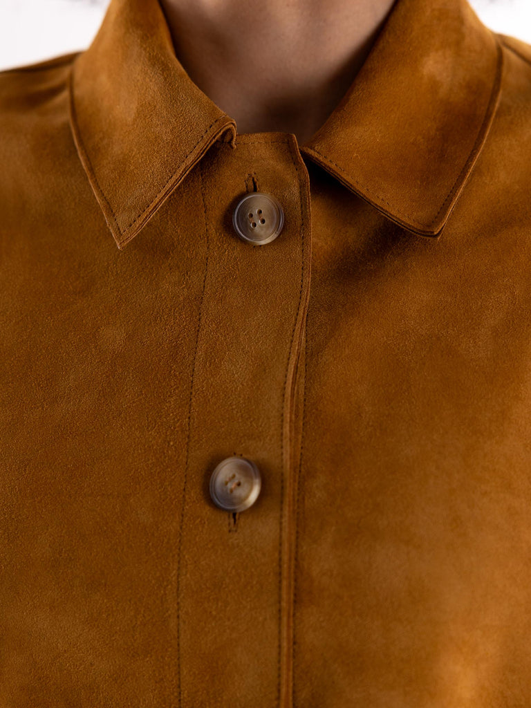 Giacca donna in camoscio taglio vivo cognac
