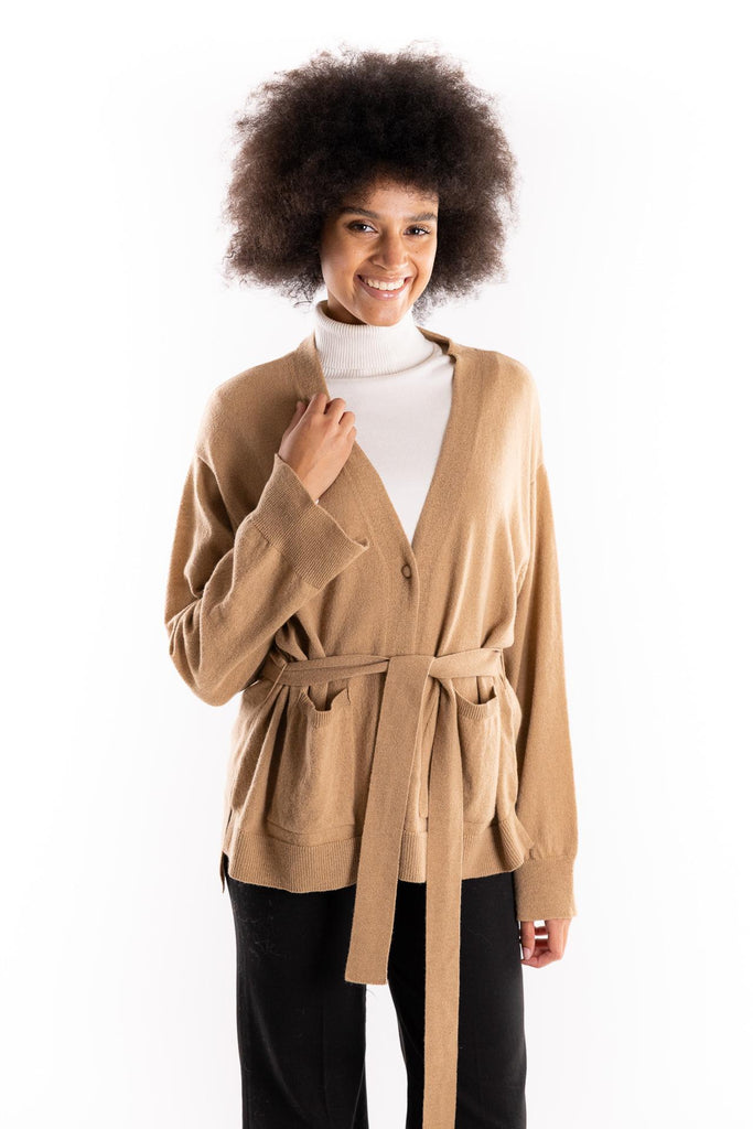 Cardigan con cintura COLOR TABACCO MGKD11003 TABACCO AKEP 
