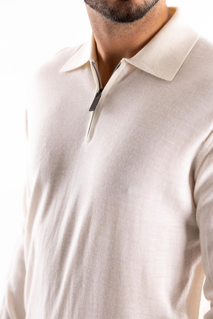 Maglia polo con zip finezza 16 color panna A002 PANNA PAOLO PECORA 