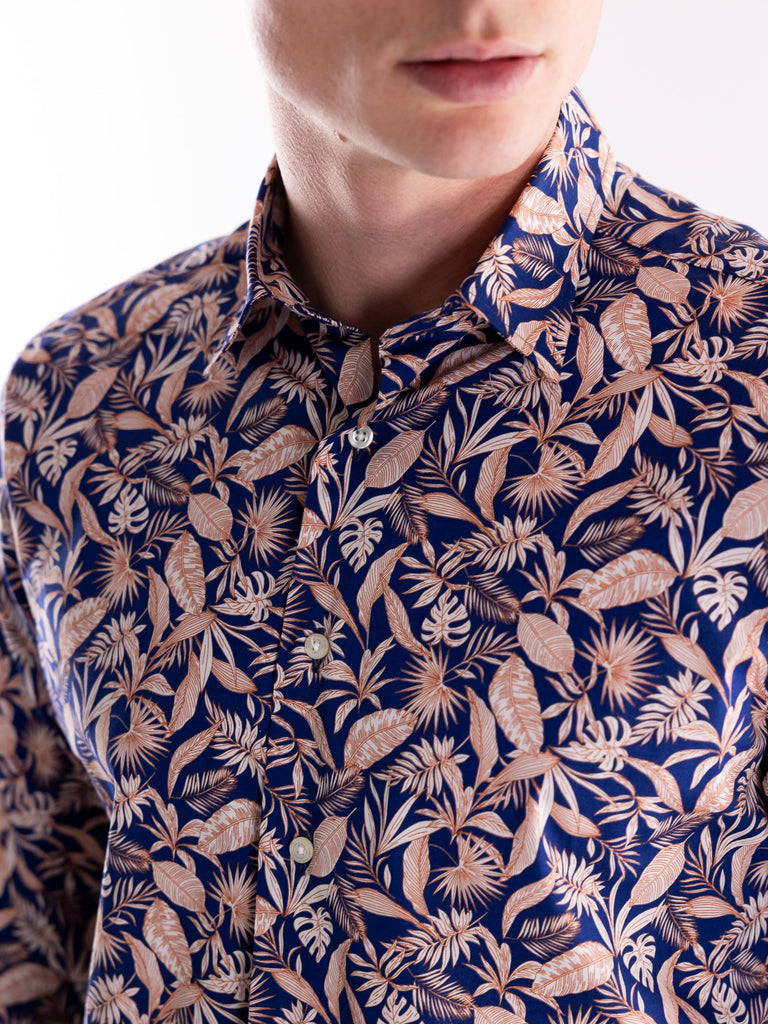 Camicia uomo in fantasia floreale su base blu OLEANDRO 3433MULTICOLOR PORTOFIORI 