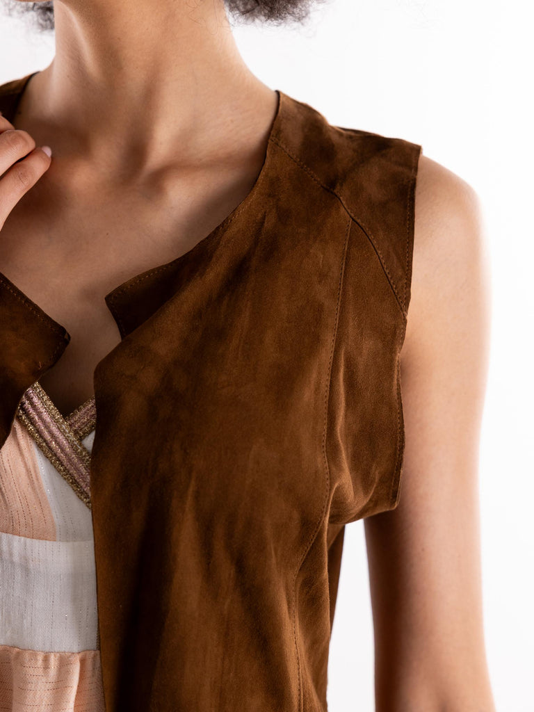 Gilet donna cognac con frangie KIOMY COGNAC BLUSOTTO 