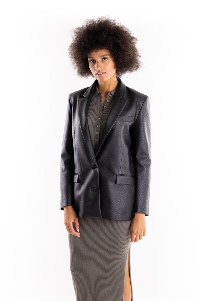 Giacca oversize in ecopelle nera HMABW02271 NERO HINNOMINATE 