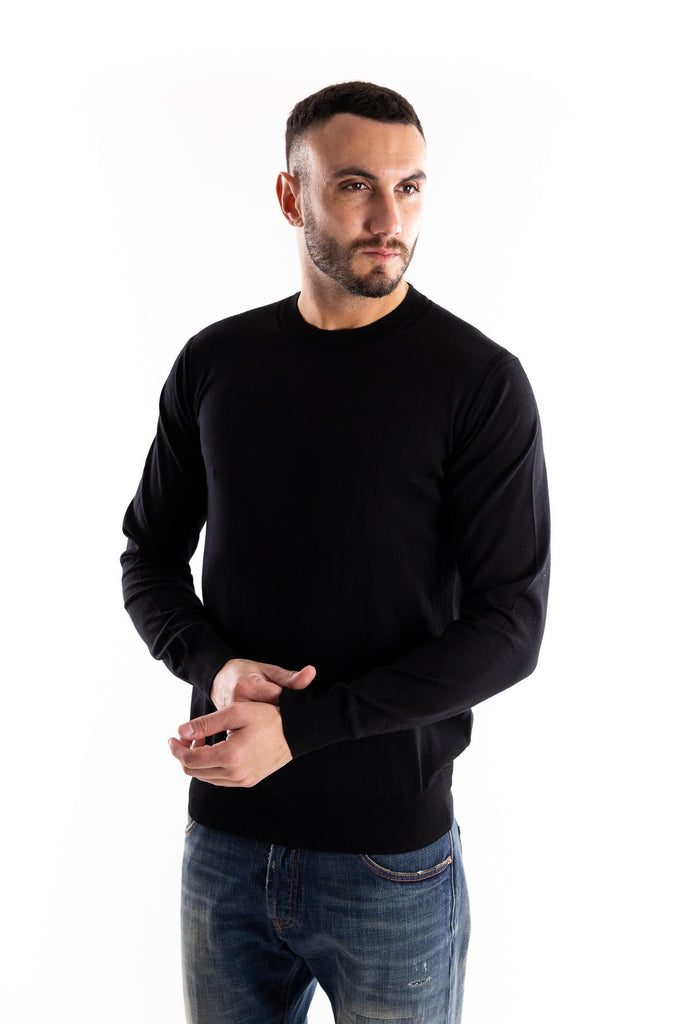 Maglia girocollo in lana finezza 16 nera A001 NERO PAOLO PECORA 