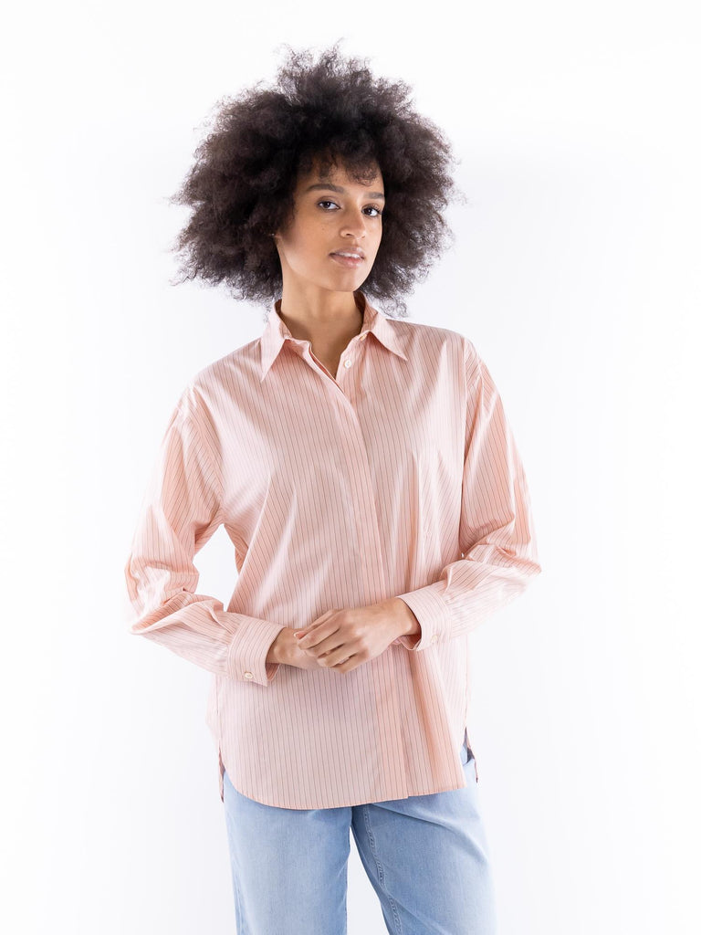 Camicia Bridport oversize in popeline a righe rosa-marrone 104026 A2FHNL1 PINKO 