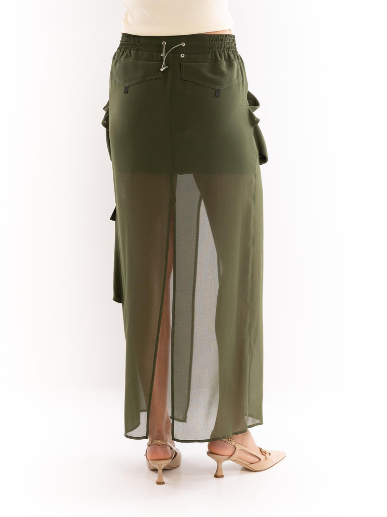 Gonna lunga Invece no in georgette verde con tasche