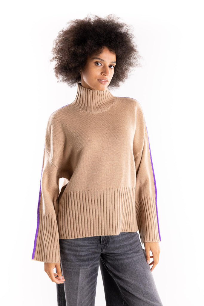 Maglia Barbados ampia a collo alto cammello 105396 A2PLCAMMELLO PINKO 