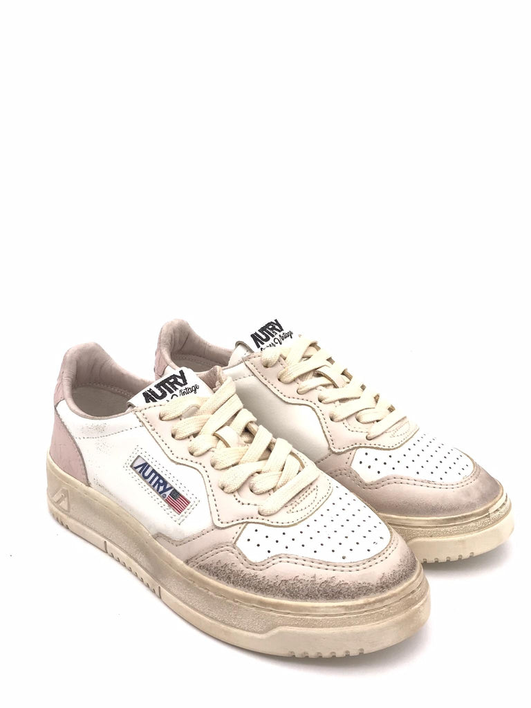 Sneakers medalist low super vintage in pelle bianca pesca e beige AVLW-SV45 BIANCO/CIPRIA AUTRY 