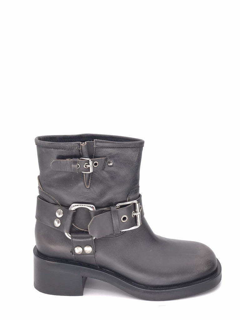 Biker basso in pelle nera slavata A5737 NERO STRATEGIA 