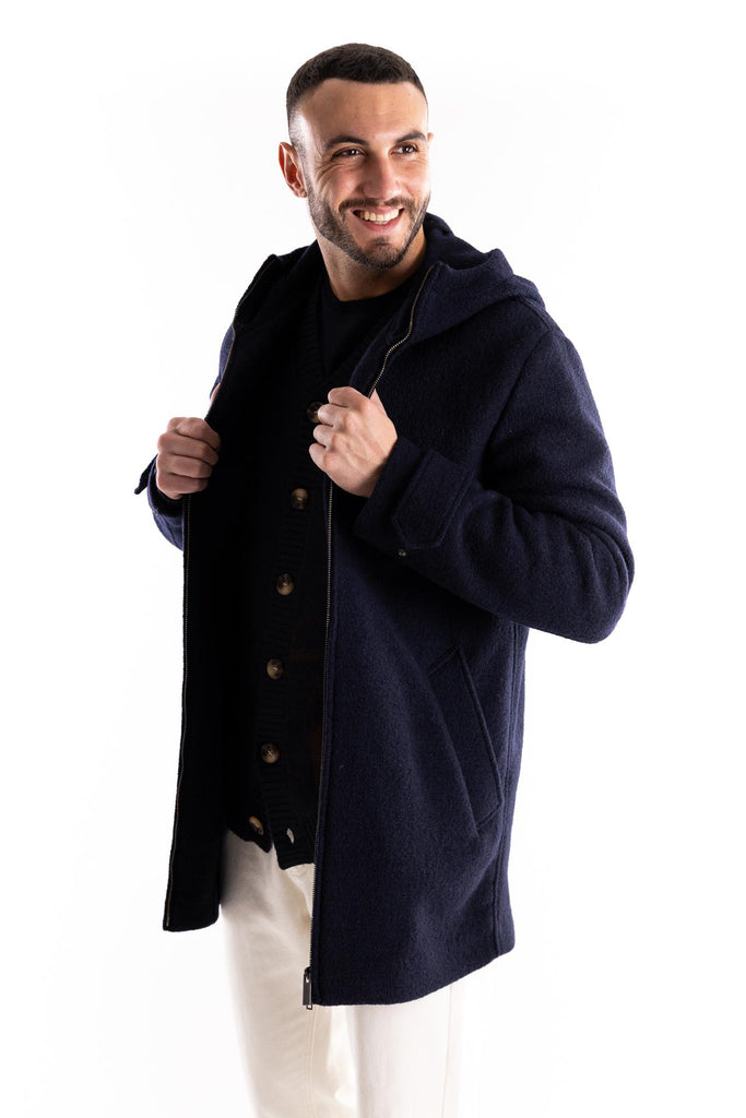 Capotto in lana con cappuccio blu O051 BLU PAOLO PECORA 