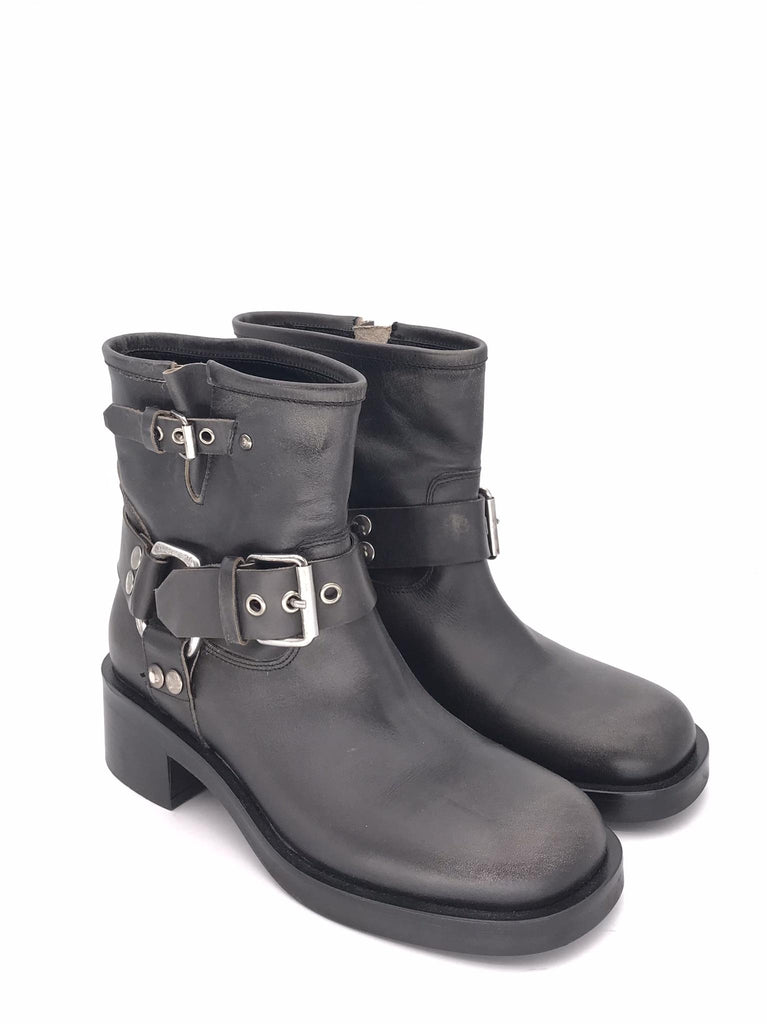 Biker basso in pelle nera slavata A5737 NERO STRATEGIA 