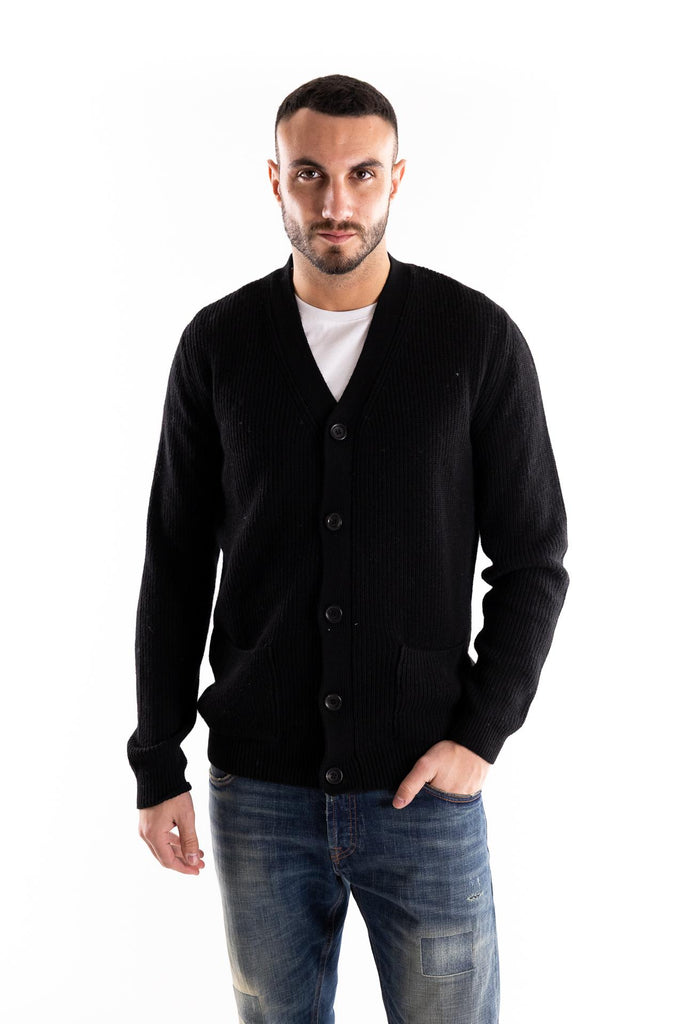 Maglia cardigan in lana nera W5M037 NERO OUTFIT 