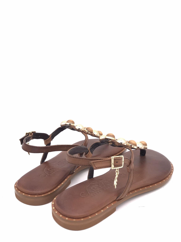 Sandalo infradito marrone con pietre 62040 MARRONE CARYATIS 