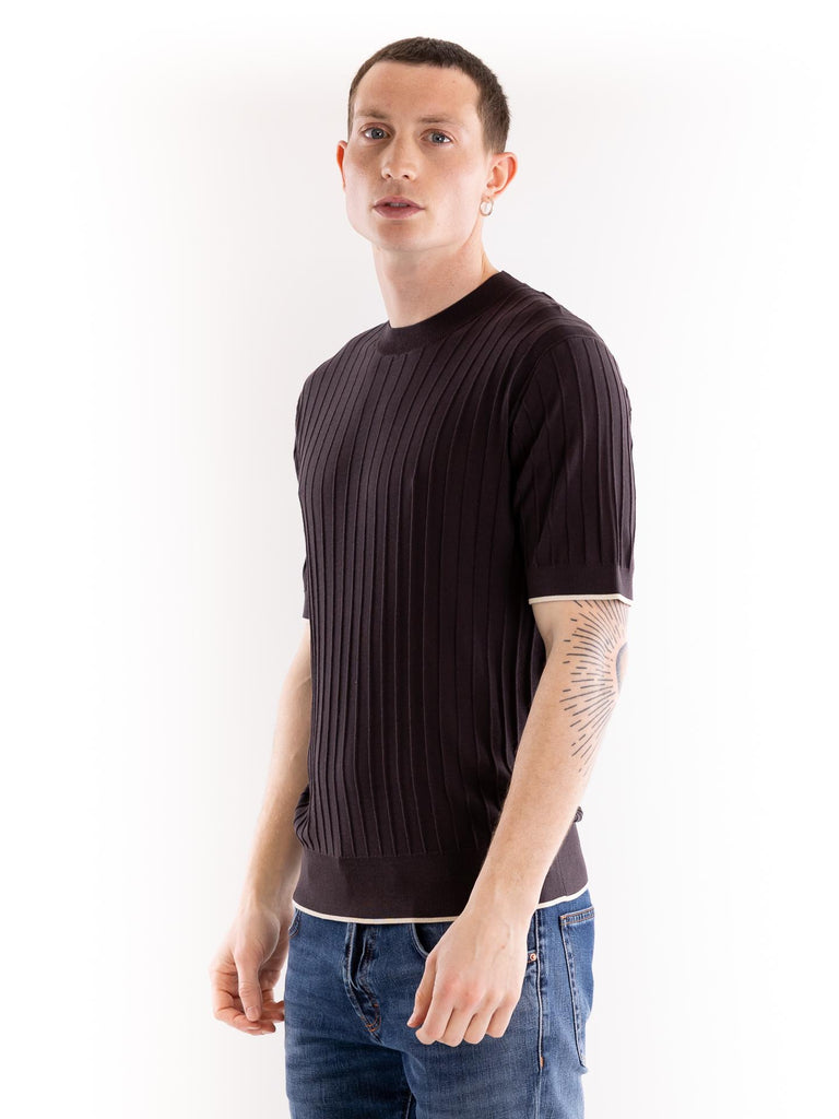 T-shirt in filo a coste marrone A034 F2002230 PAOLO PECORA 