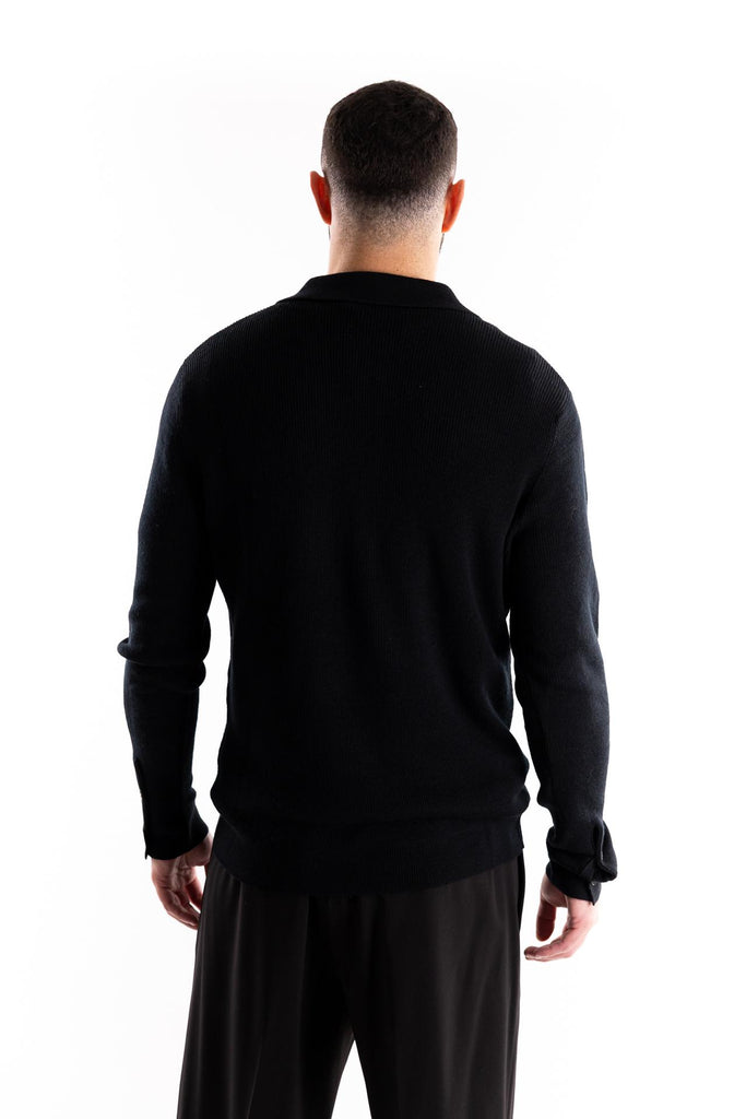 Maglia polo in misto lana nera W5M020 NERO OUTFIT 