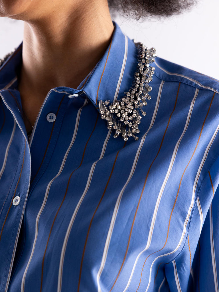 Camicia Continua a righe con colletto con strass