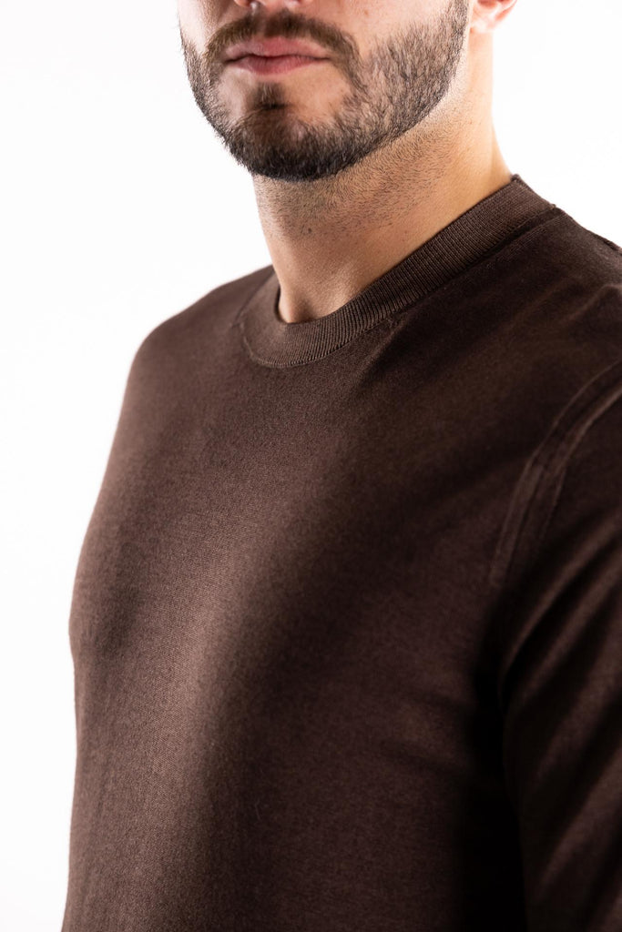 Maglia girocollo in lana finezza 16 marrone lavato A021 MARRONE PAOLO PECORA 