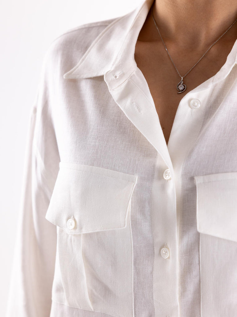 Camicia over in lino bianco HMABW01845 PTTS0273BI01 HINNOMINATE 