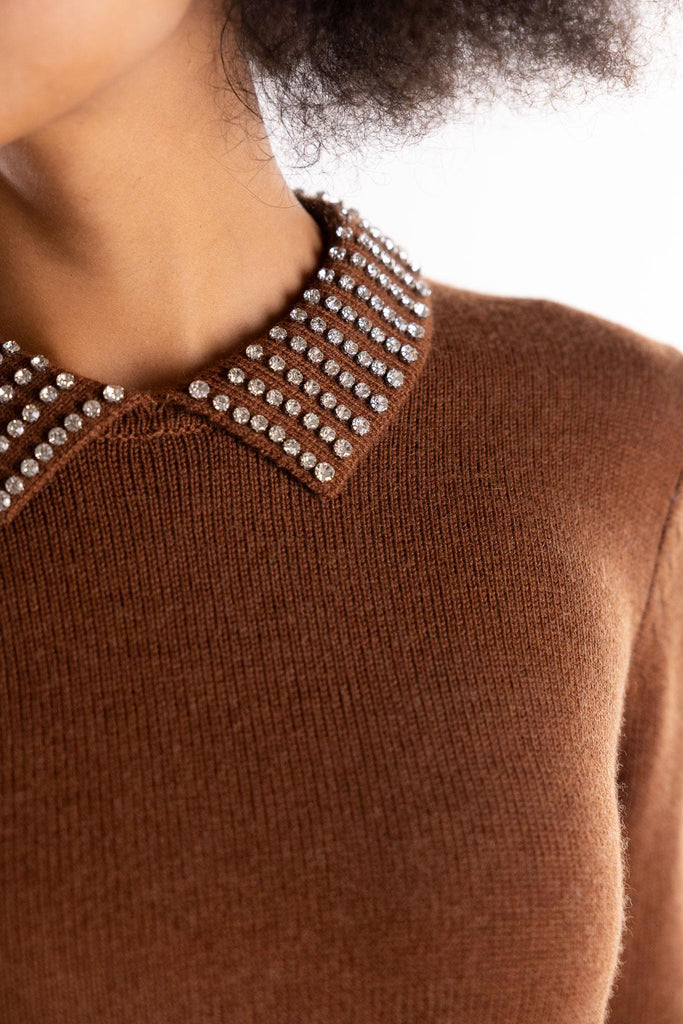 Maglia polo Ventotene marrone con strass 105530 A2S4MARRONE PINKO 