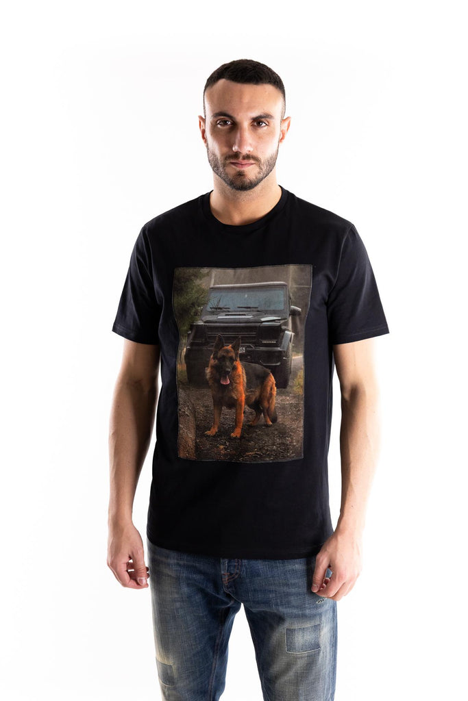T-shirt in cotone nero con stampa wolf G MAN/SUPERICON WOLF GNERO BASTILLE 