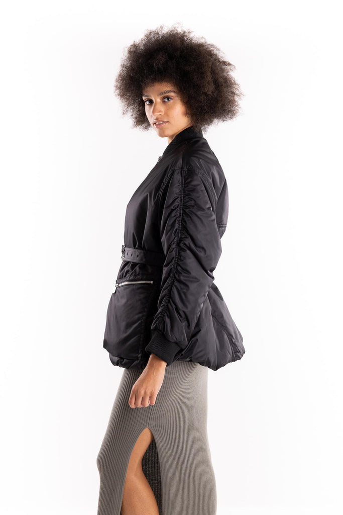 Bomber lungo Bacon  in raso tecnico nero 105340 A2OLNERO PINKO 