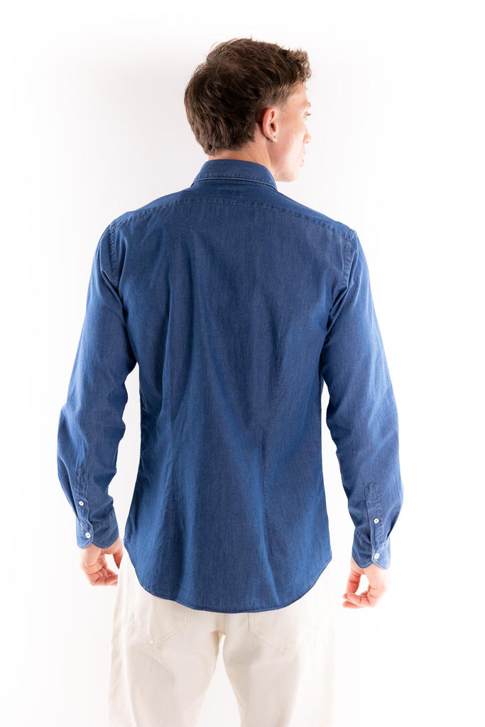 Camicia collo francese in tela denim blu 11296 002BLU XACUS 