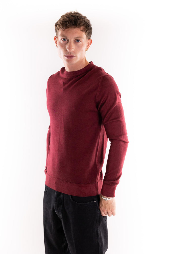 Maglia girocollo in lana bordò OF1F2W5M007 BORDEAU OUTFIT 