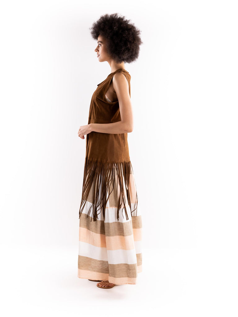 Gilet donna cognac con frangie KIOMY COGNAC BLUSOTTO 
