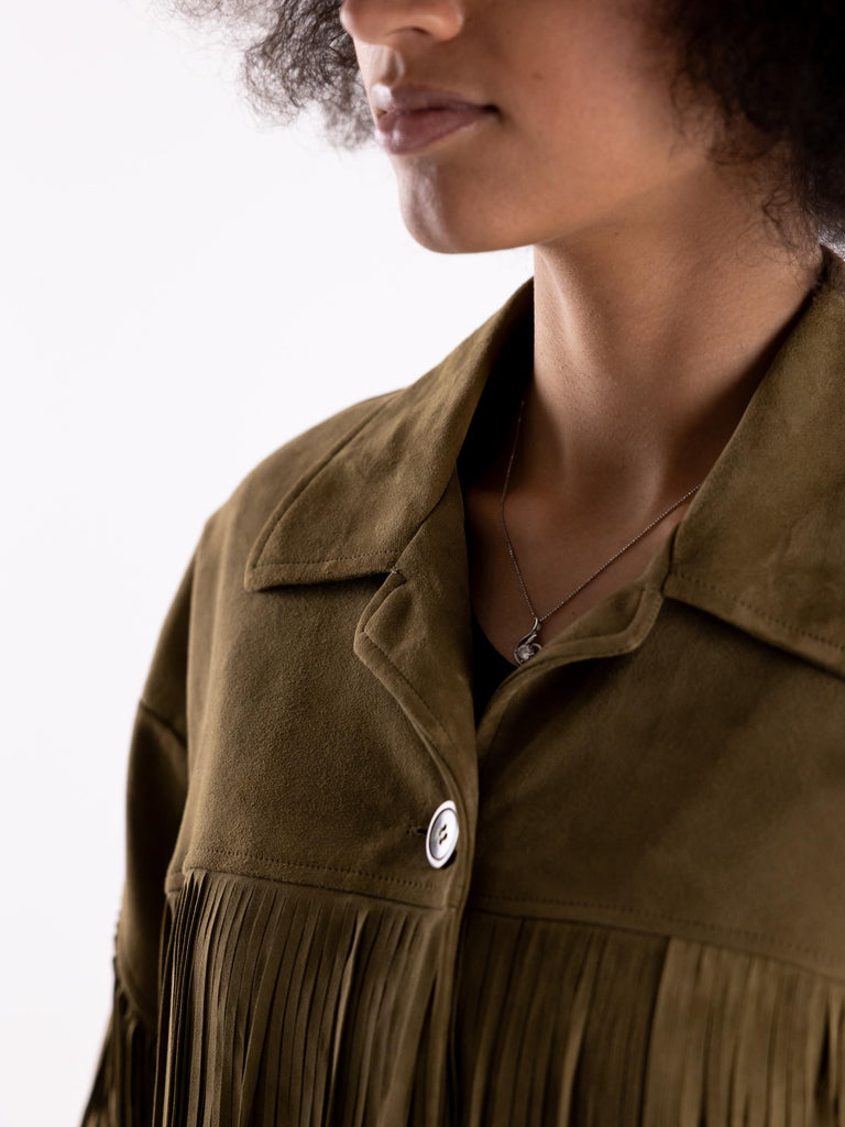 Giacca donna camoscio salvia con  frangie
