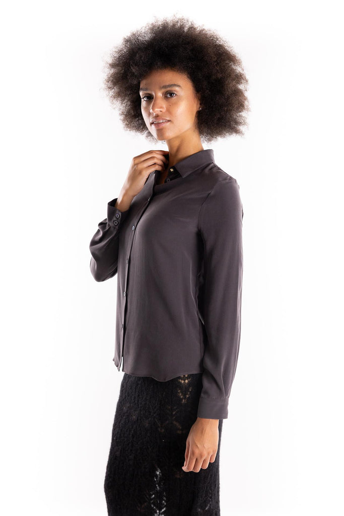 Camicia Crackers in crepe marrone 105593 A2T7MARRONE PINKO 