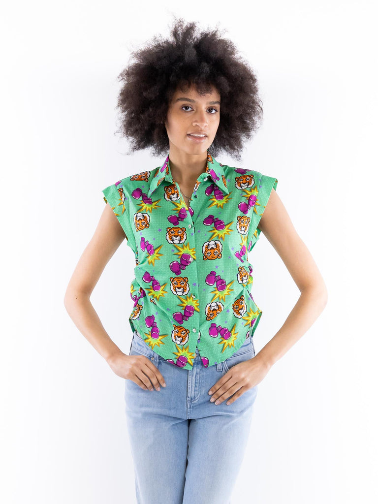Camicia smanicata fantasia Tiger green SALVADOR 24VERDE IL THE' DELLE 5 