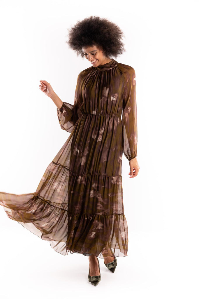 Abito lungo Anide con stampa astratta marrone ANIDE MULTICOLOR H2O 