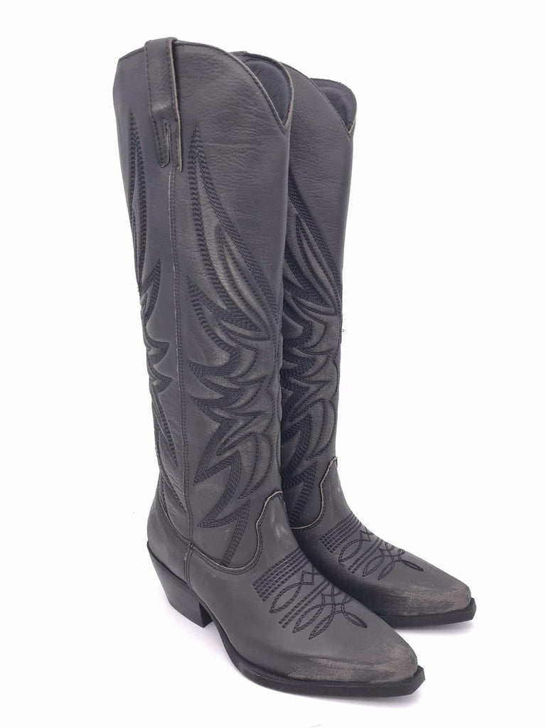 Stivale Texano alto in pelle vintage color asfalto DX612 GRIGIO METISSE 