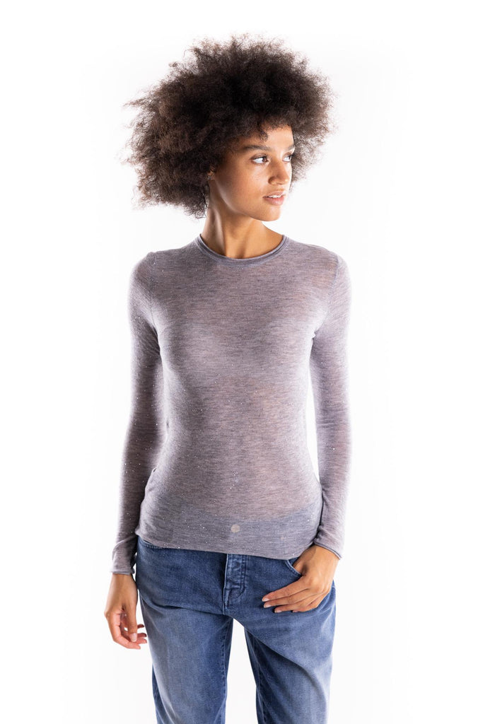 Maglia Pico girocollo ultrafine grigia con pailettes 105398 A2PMGRIGIO PINKO 
