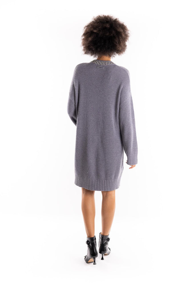 Abito in maglia Ask grigio con collo strass 105746 A2S4GRIGIO PINKO 