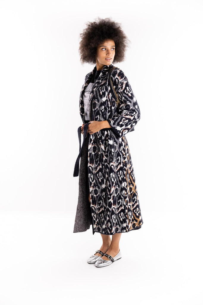 Cardigan jacquard lungo animalier MGKD11012 LEOPARDATO AKEP 