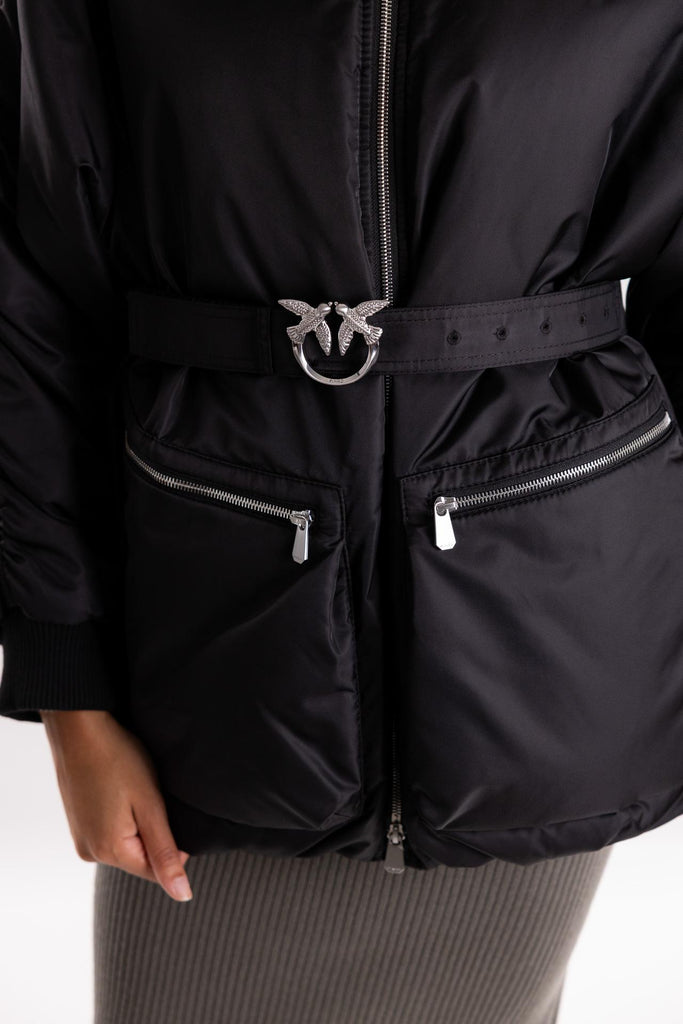 Bomber lungo Bacon  in raso tecnico nero 105340 A2OLNERO PINKO 