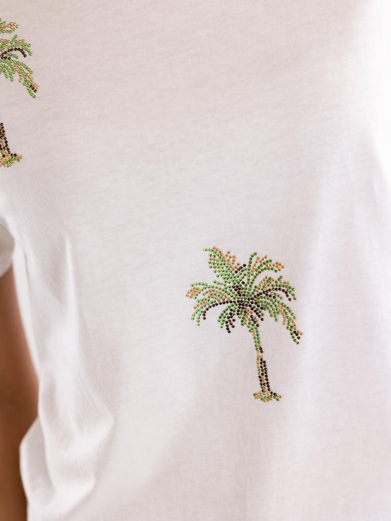 T-shirt donna palme strass bianca 14141 BIANCO 5 PROGRESS 