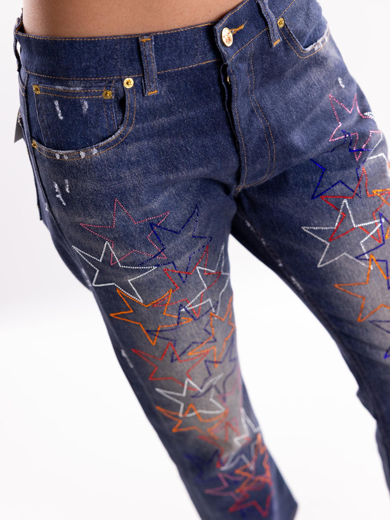 Jeans loose blu stelle strass argento LOOSE 13FW24BLU ROSSANO PERINI 