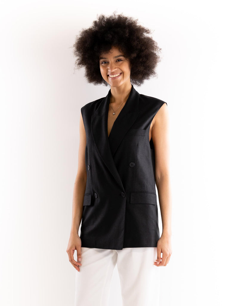 Giacca smanicata donna in lino nero HMABW01841 PTTS0273NERO HINNOMINATE 