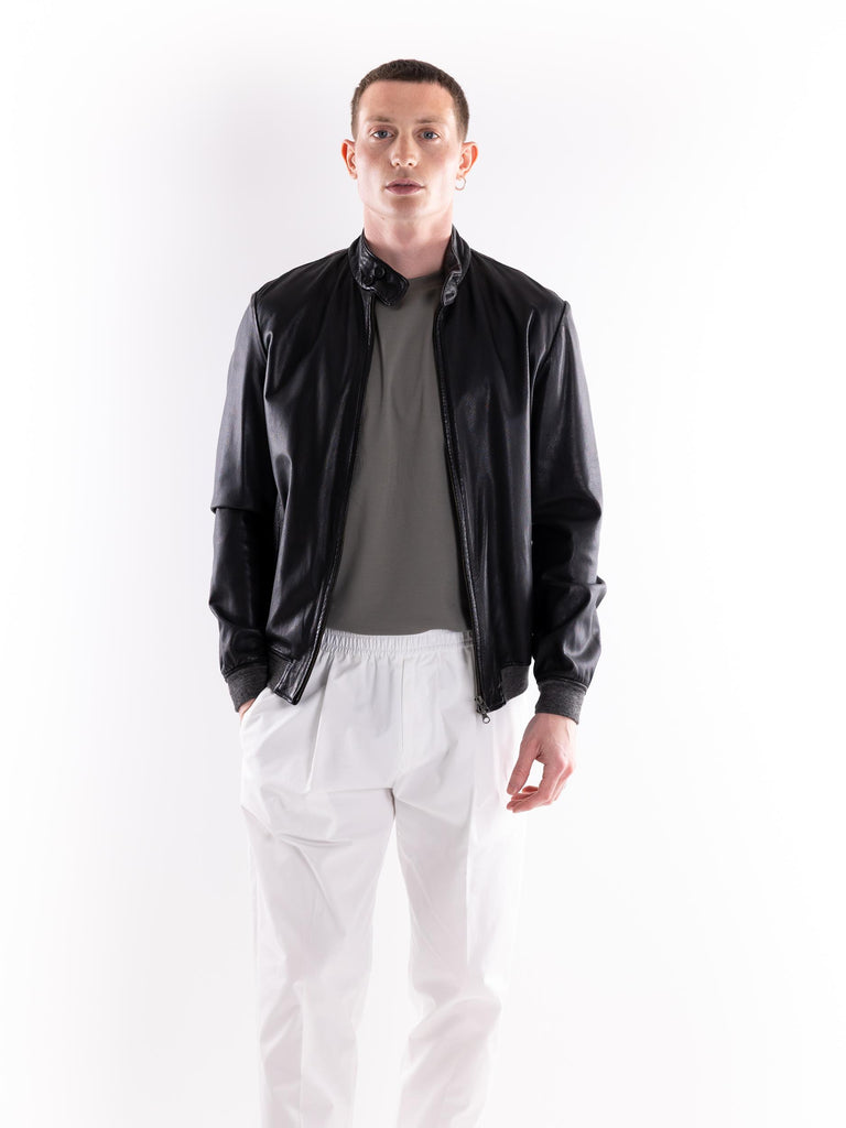 Bomber uomo in pelle microforata nero MRS224 NERO MINORONZONI 