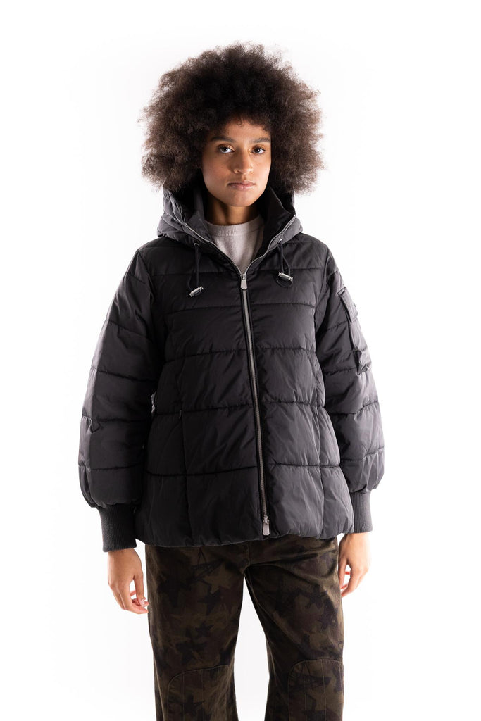 Piumino Crusca con cappuccio in tela tecnica nero 105384 A2PENERO PINKO 