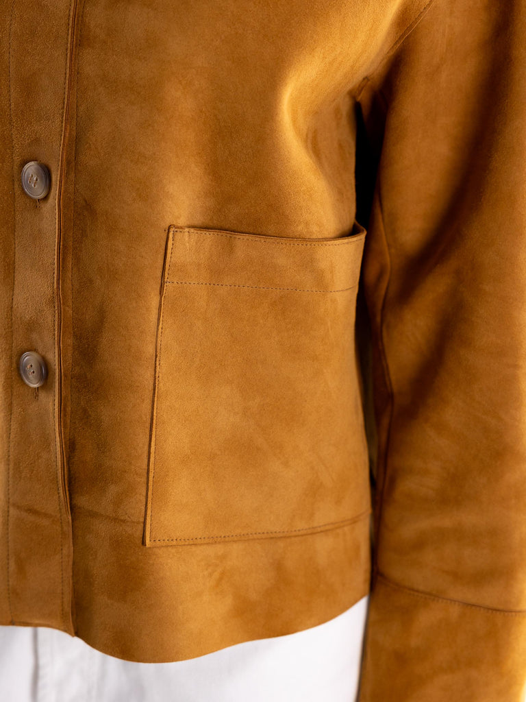 Giacca donna in camoscio taglio vivo cognac