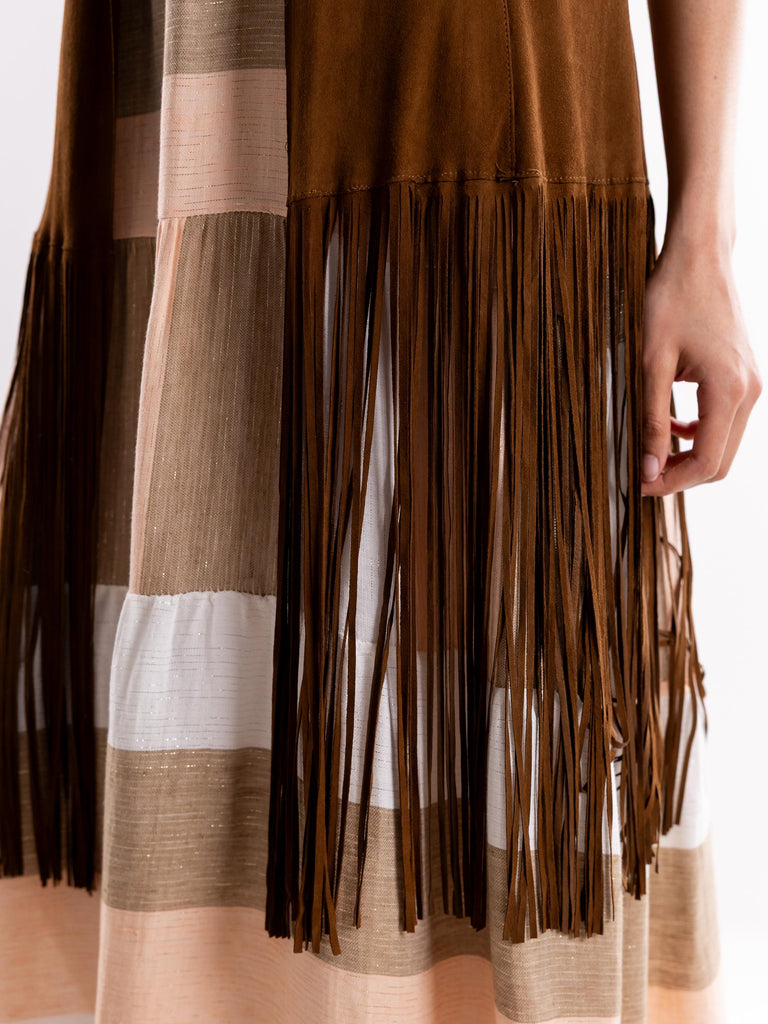 Gilet donna cognac con frangie KIOMY COGNAC BLUSOTTO 