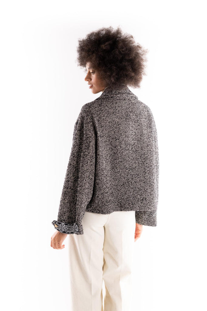 Caban corto spina pesce nero-bianco GIKD07204 MULTICOLOR AKEP 