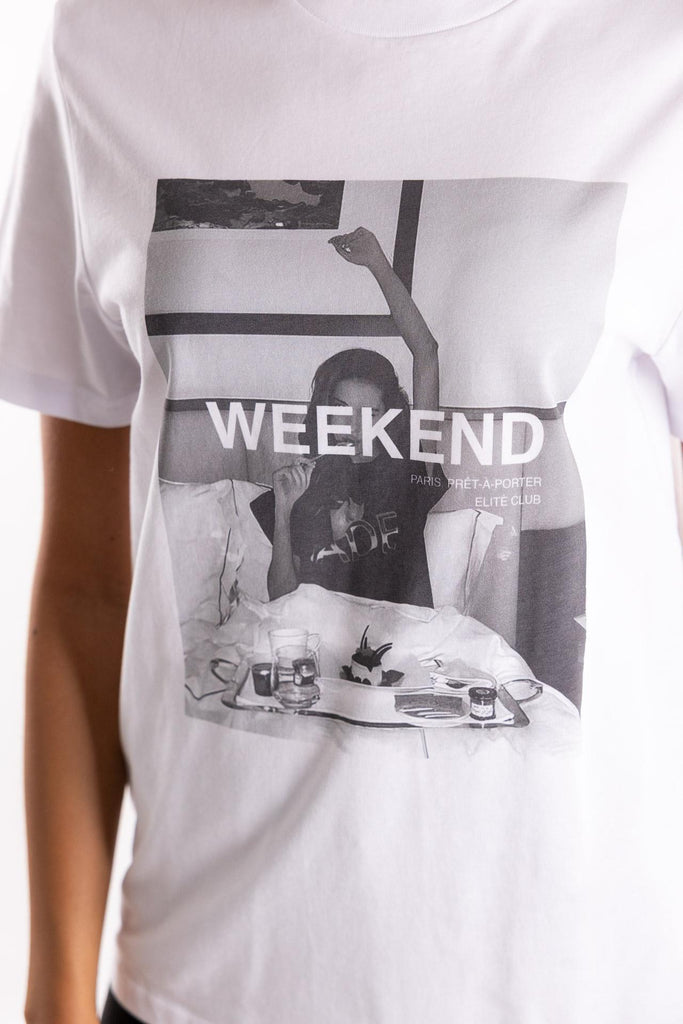 T-shirt in cotone con stampa weekend TSBAS 930BIANCA ELITE' 