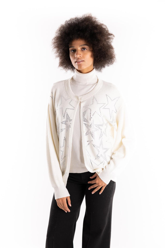 Maglia cardigan bianca con strass BUW25105 155BIANCA BRAND UNIQUE 