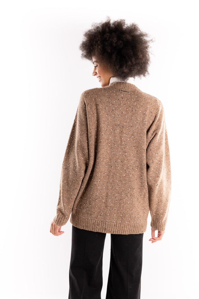 Cardigan Marche in tessuto bouclé cammello con strass 105739 A2U4CAMMELLO PINKO 