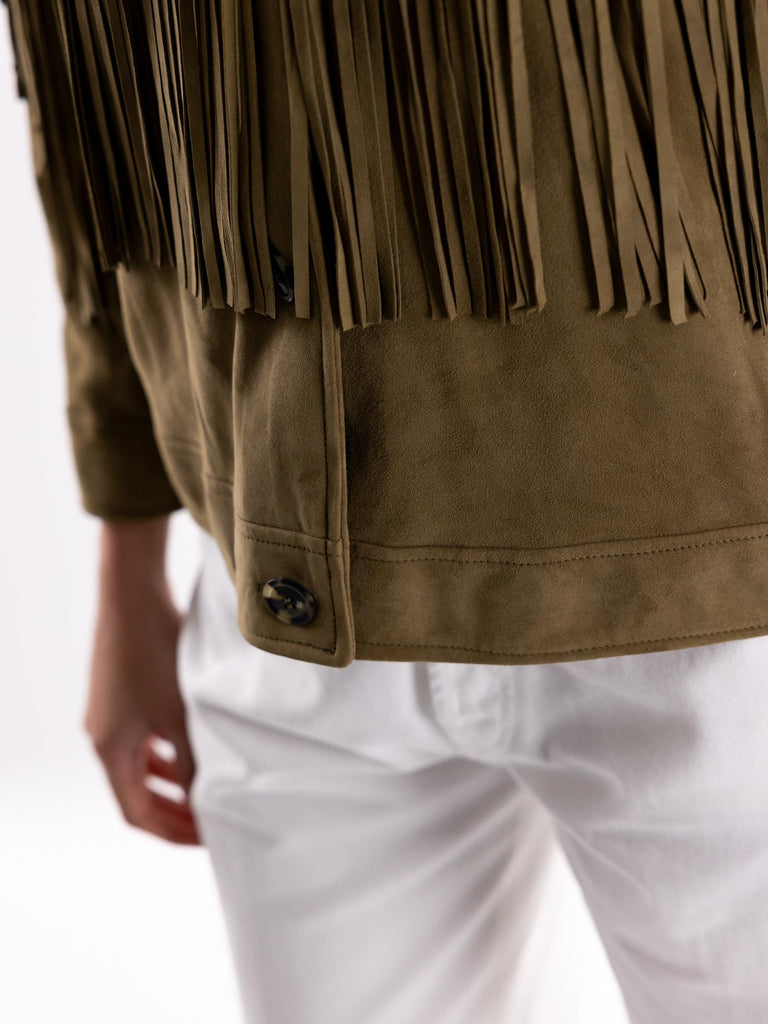 Giacca donna camoscio salvia con  frangie