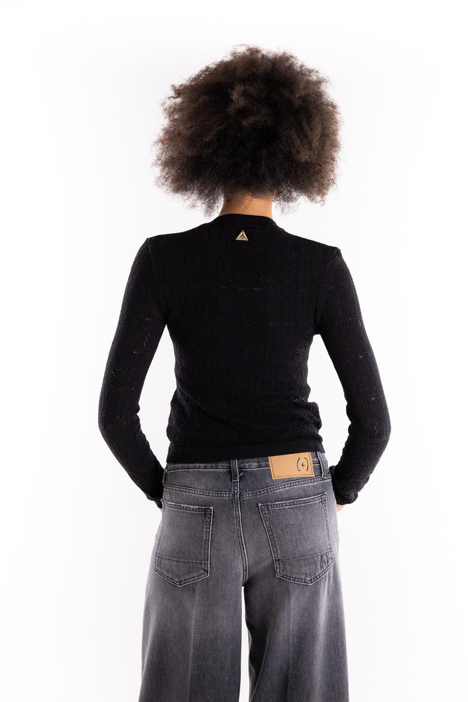 Maglia girocollo punto pizzo nera MGKD11204 NERO AKEP 