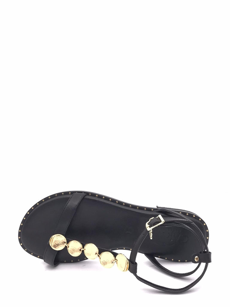 Sandalo nero con accessorio oro 621707 NERO CARYATIS 